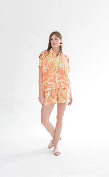 Mariam Shirt Lime Coral Print