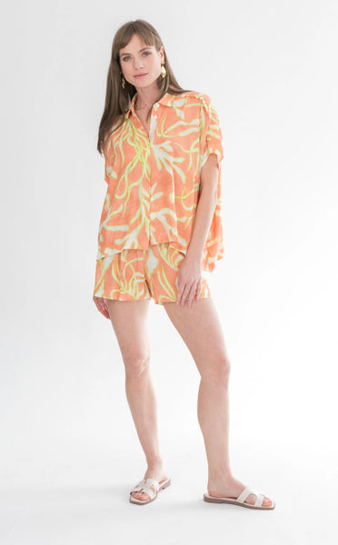 Mariam Shirt Lime Coral Print