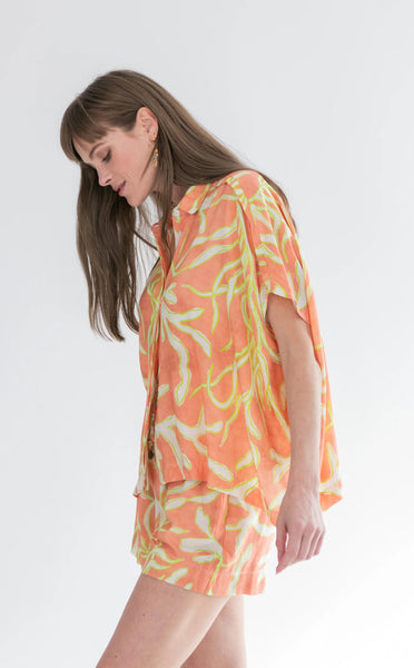 Mariam Shirt Lime Coral Print