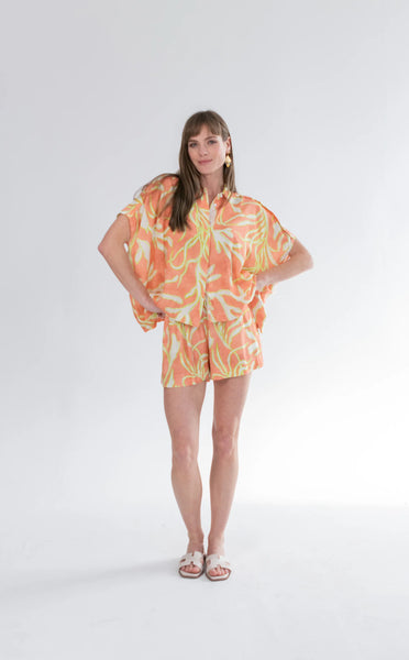 Mariam Shirt Lime Coral Print