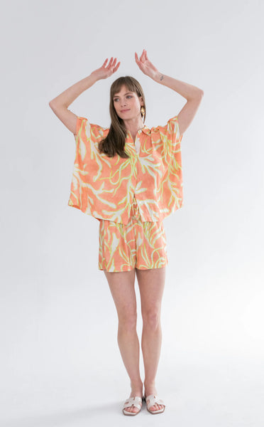 Mariam Shirt Lime Coral Print