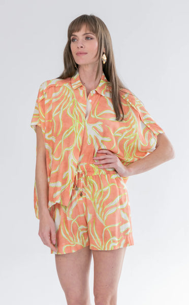 Mariam Shirt Lime Coral Print