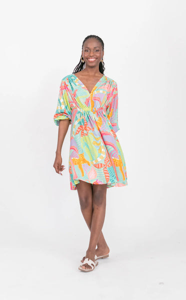 Arniston Short Dress Blue Tiger Print