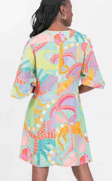 Arniston Short Dress Blue Tiger Print