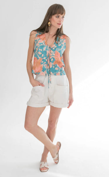 Tie Waistcoat Blue & Pink Flower