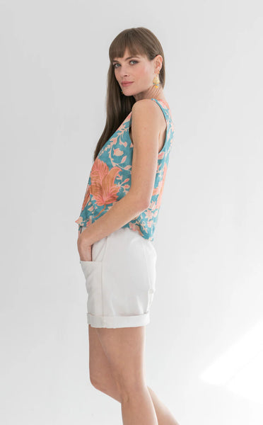 Tie Waistcoat Blue & Pink Flower