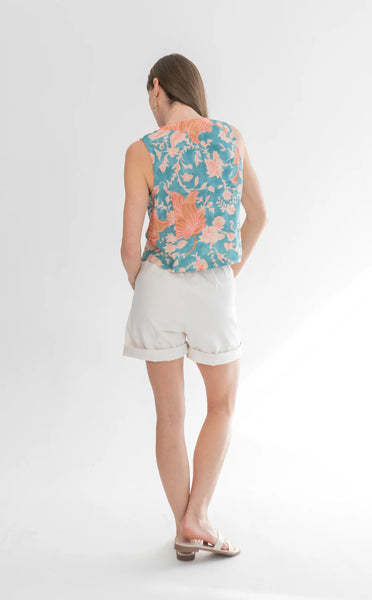 Tie Waistcoat Blue & Pink Flower