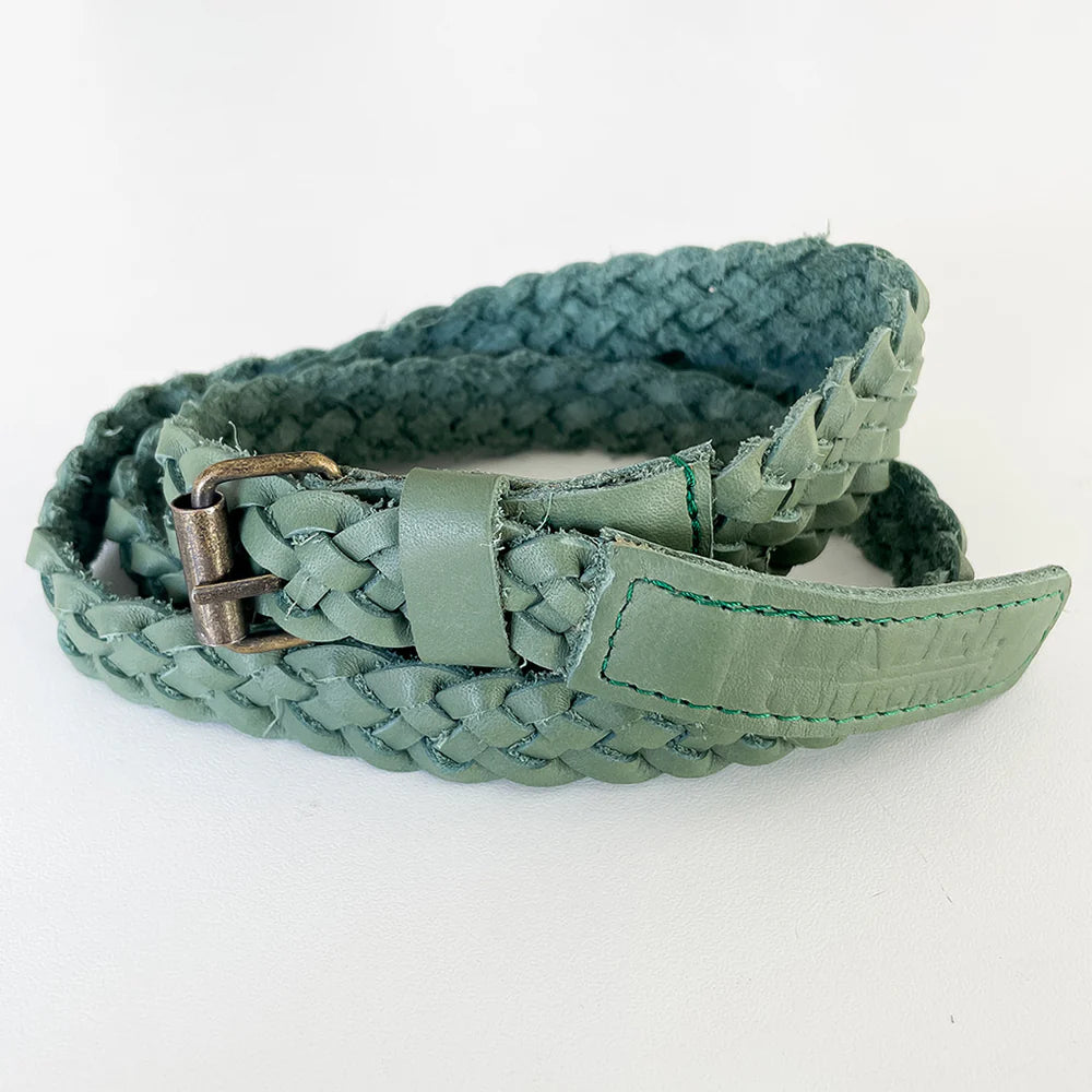 Plaited Leather Belt - Green