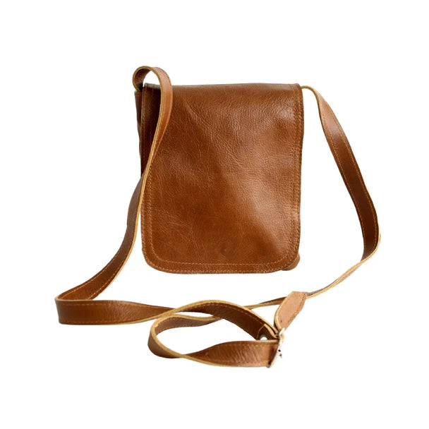 Brown Leather Daisy Flap Over Sling Bag
