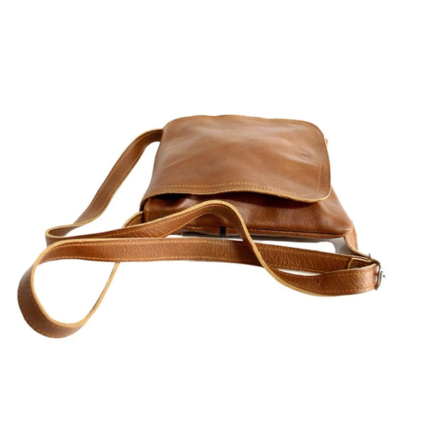 Brown Leather Daisy Flap Over Sling Bag