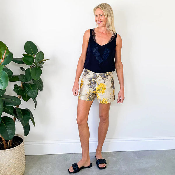 SALE Flat Front Shorts - Mustard Lurex