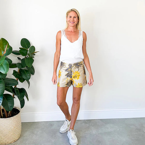 SALE Flat Front Shorts - Mustard Lurex