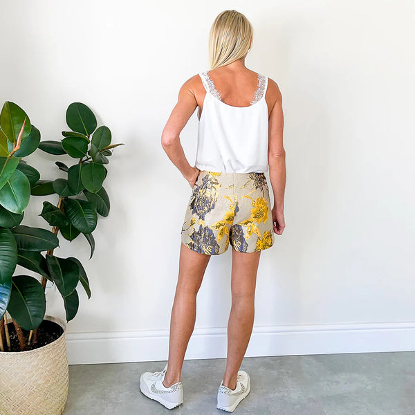 SALE Flat Front Shorts - Mustard Lurex