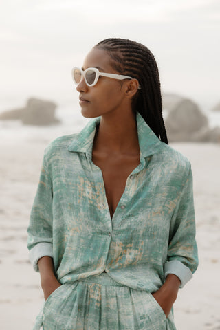 Santorini Sea Green Long Sleeve Boyfriend Shirt