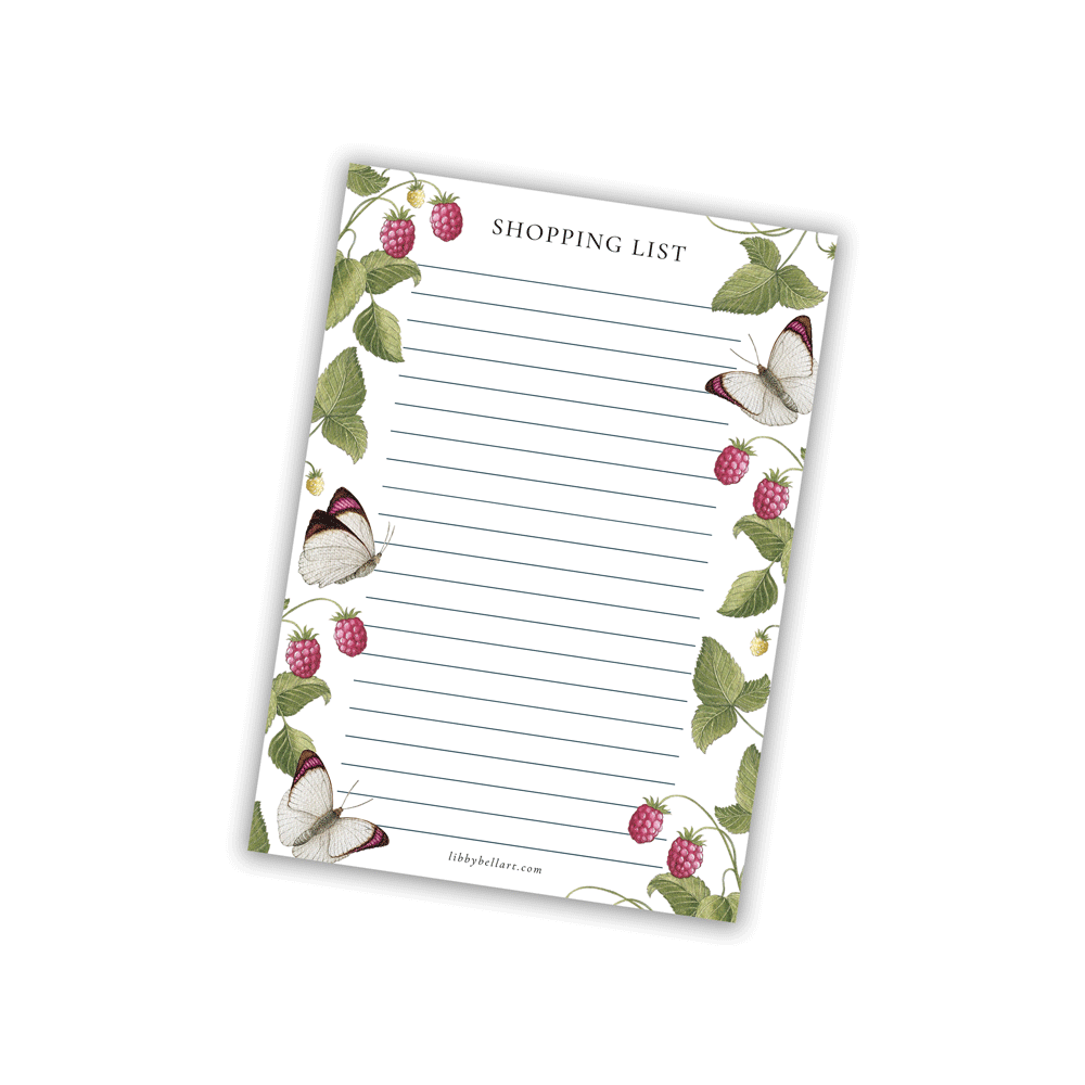 Raspberry Hedgerow Shopping list pad with magnets