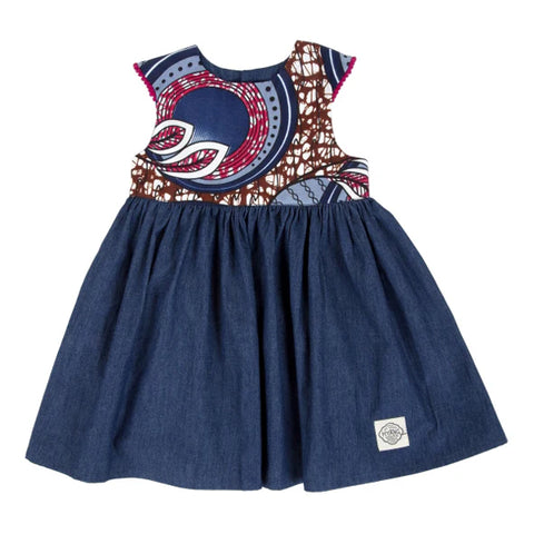 Myang Dress / Girls Denim and Blue Wax Cloth