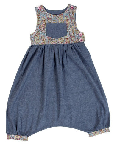 Myang Playsuit / Girls - Denim and Paisley