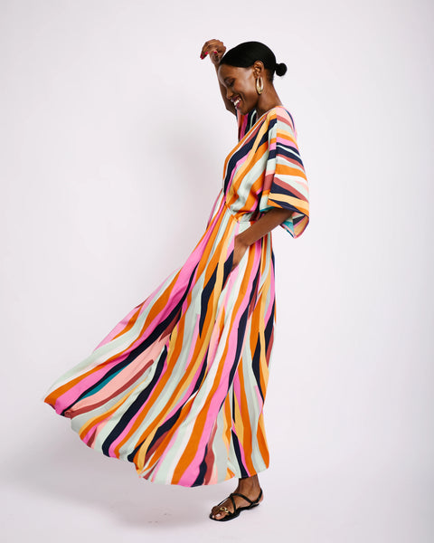 The Beaded Kaftan in Multi Stripe