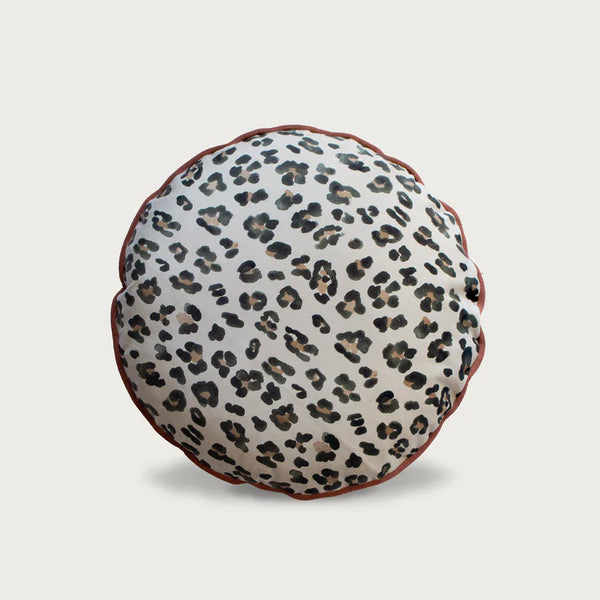 Round Macaron Ebony/Ivory Leopard + Blush Pink Velvet Cushion