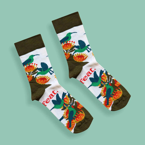 Women’s Malachite Sunbird socks | Designer socks inspired by birds of South Africa
