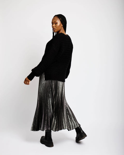 Metallic Pleated Skirt in Silver