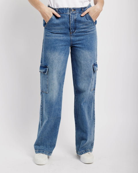 Wide Leg Cargo Jeans in Denim