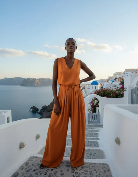 Pleat Pants in Amber Orange