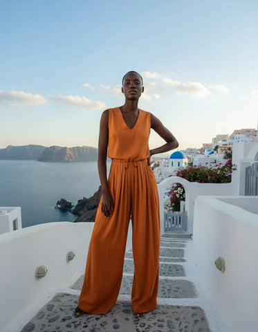 Pleat Pants in Amber Orange