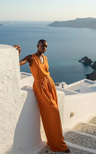 Pleat Pants in Amber Orange