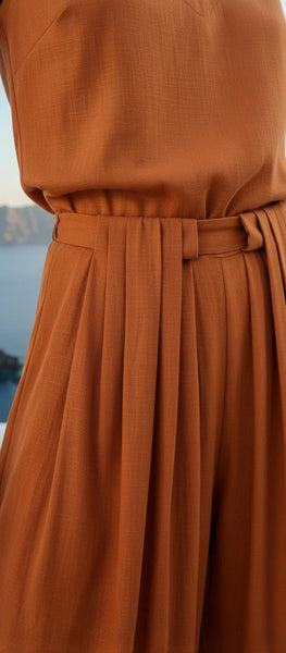 Pleat Pants in Amber Orange