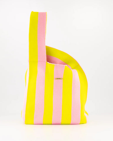 Yellow and Pink Vertical Stripe Shopper