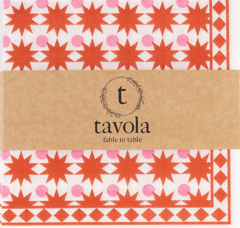 Tavola Biodegradable napkins - Star Pink & Red Napkin