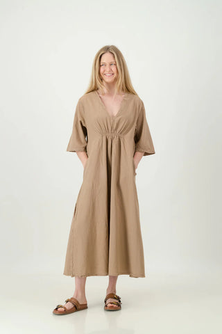 Just Cruizin Moroccan Cotton Maxi Dress in Bark