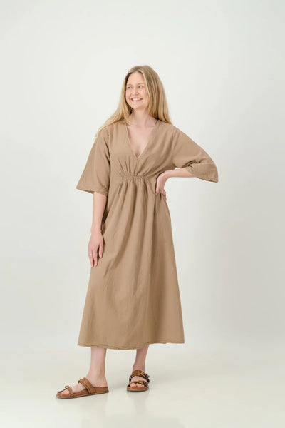 Just Cruizin Moroccan Cotton Maxi Dress in Bark