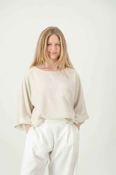 Just Cruizin Nerissa Linen Boxy Top in Natural