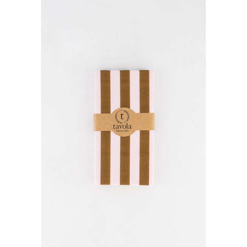 Tavola Biodegradable Slim napkins - Pink & Brown Stripe