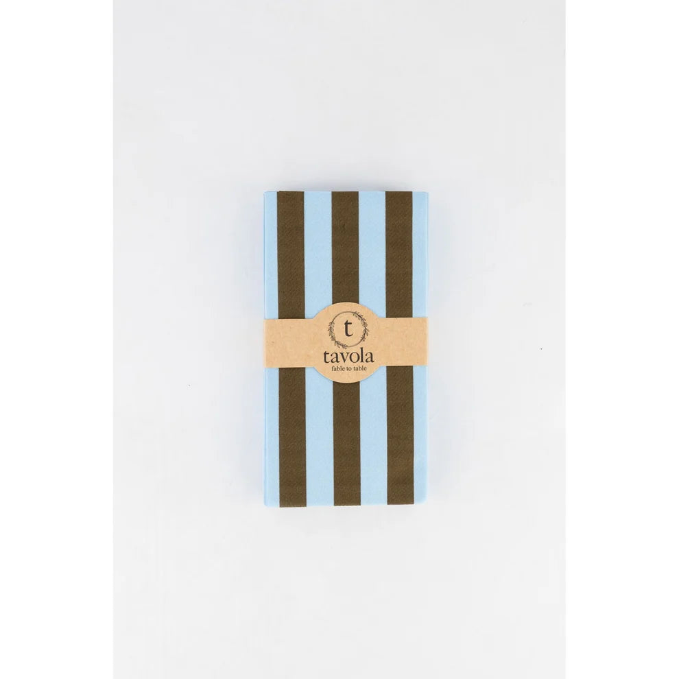 Tavola Biodegradable Slim napkins - Blue & Brown Stripe