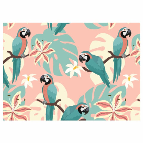 Paper Placemats - Parrots, Monstera, Pink Background