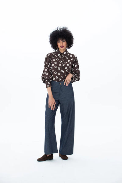 Harper Long Sleeve Shirt - Chocolate Polka Dot