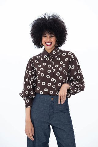 Harper Long Sleeve Shirt - Chocolate Polka Dot