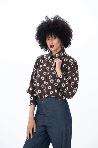 Harper Long Sleeve Shirt - Chocolate Polka Dot
