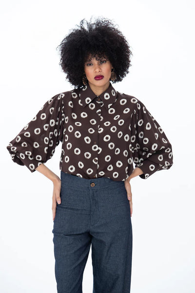 Harper Long Sleeve Shirt - Chocolate Polka Dot