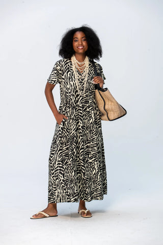 Riveria Dress - Black and Creme
