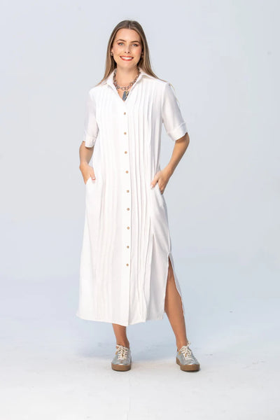 Santorini Pintuck Dress - White