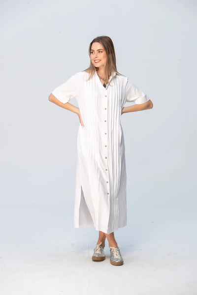 Santorini Pintuck Dress - White