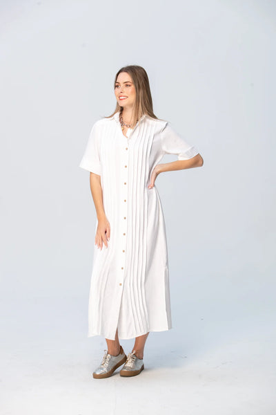 Santorini Pintuck Dress - White