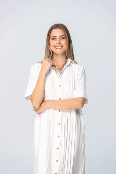 Santorini Pintuck Dress - White