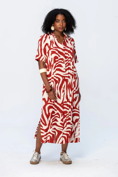 Santorini Pintuck Dress - Rust and Creme