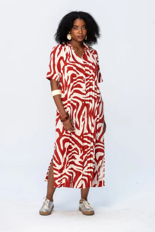 Santorini Pintuck Dress - Rust and Creme