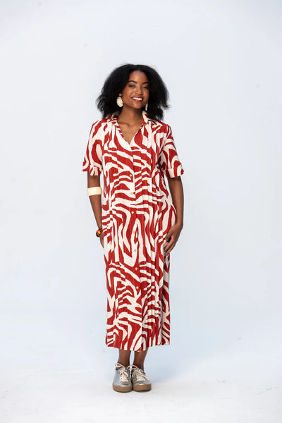 Santorini Pintuck Dress - Rust and Creme